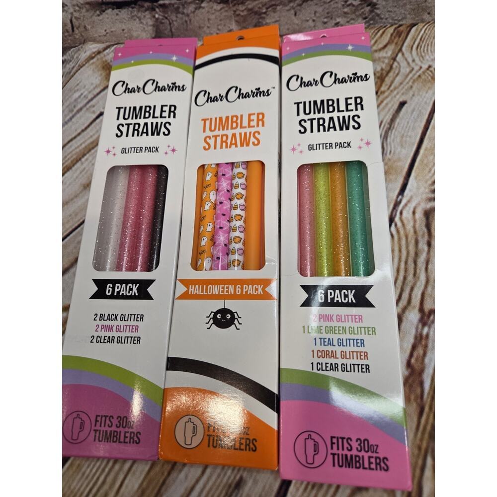 ONE 6 Pack Box Of Tumbler Straws Char Charms Random Pick Fits 30oz Tumblers